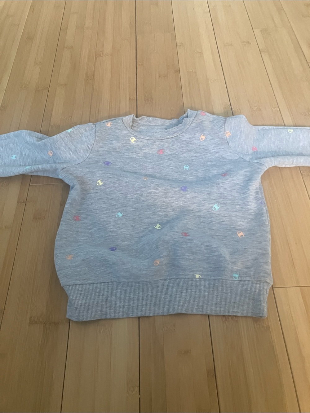 Champion Kids Heather Gray Sweatshirt with Pastel Multicolor Logo Dots